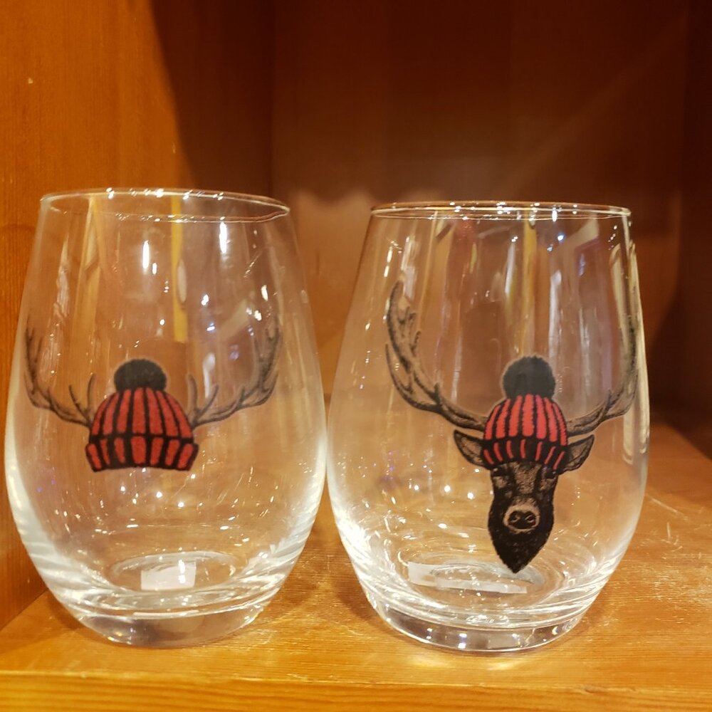 Great White North - 2 Stemless Wine Glasses- NEW